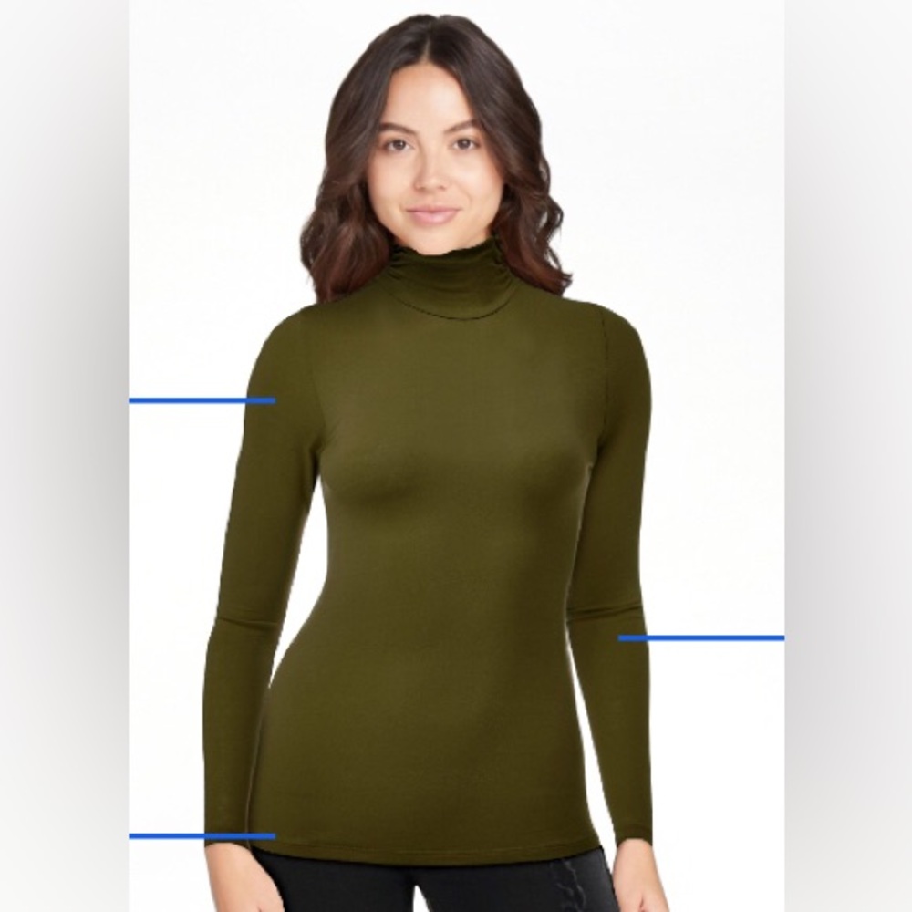 Olive Green Turtleneck Long Sleeve Top- Sz Small - Picture 1 of 11